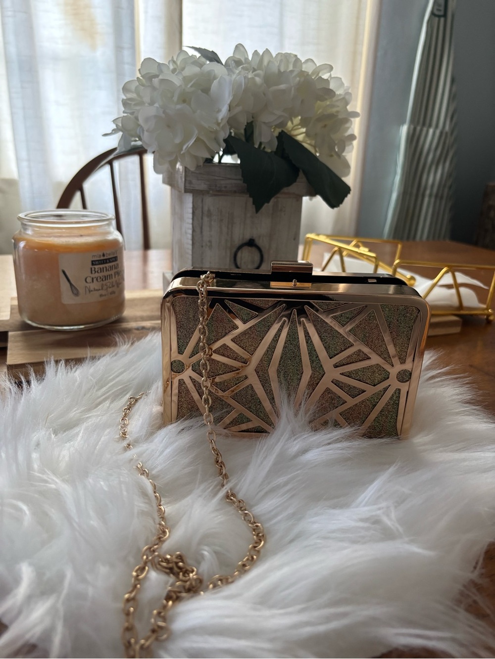 Gold Metallic Geometric Evening Clutch - Women Bags